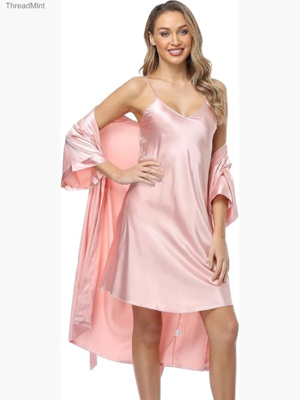 Satin Robe & Camisole Sleepwear Set 2 Piece Pajamas Wedding Bride Chemise